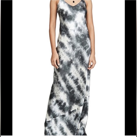 NILI LOTAN CAMI SILK GOWN IN GUNMETAL TIEDYE - Picture 5 of 9
